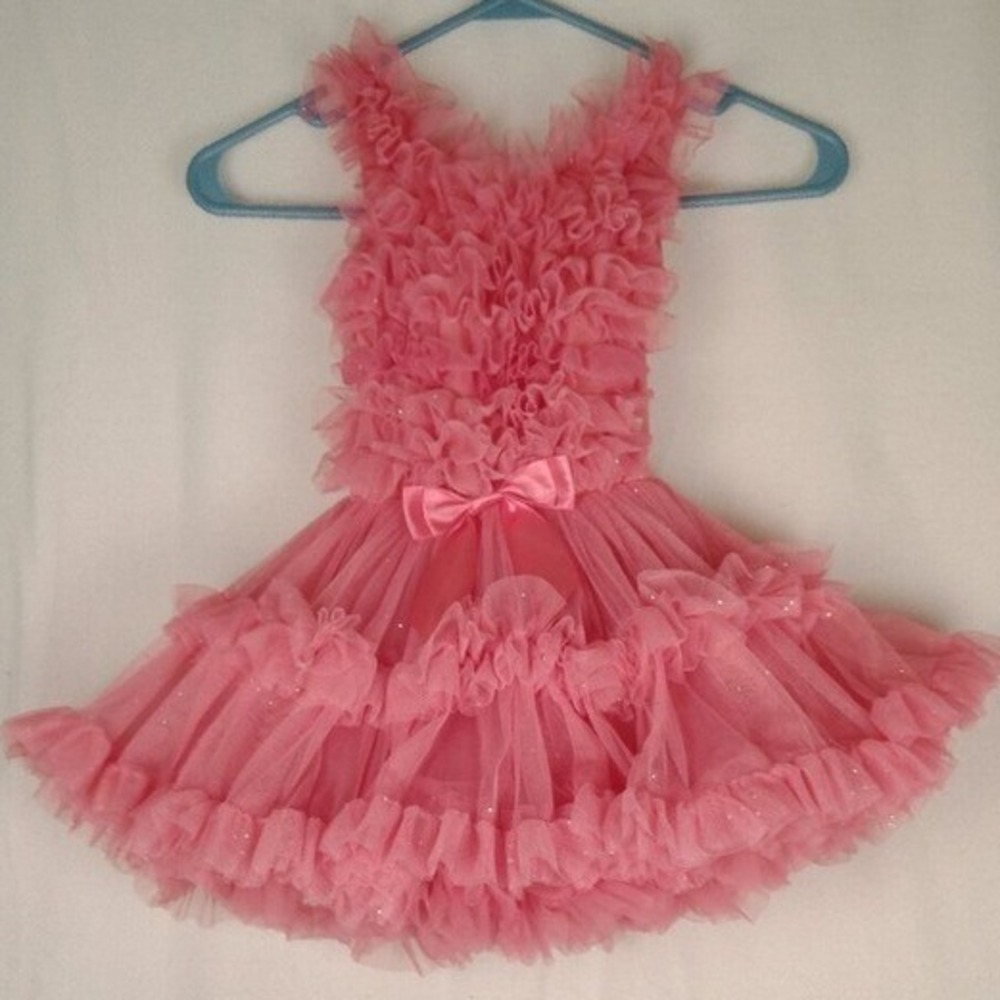 Pink Tulle Ruffle Dress Bow Sparkle Baby Girl Special Occasion Pageant Party‎